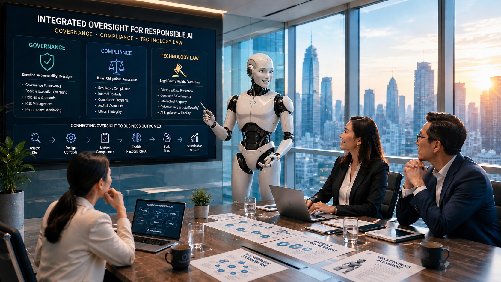 Executive discussion on integrated governance, compliance, and technology law for responsible AI.