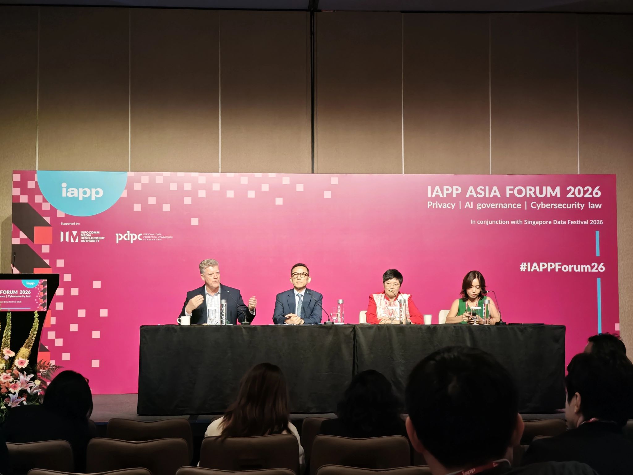 Presentation slide at IAPP Asia Forum 2026 in Singapore featuring the session “Beyond the Brussels Effect: APAC Effect in AI Governance” and its speakers.